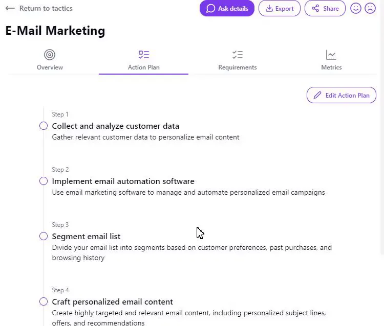 Turn a tactic into an action plan in AskCory