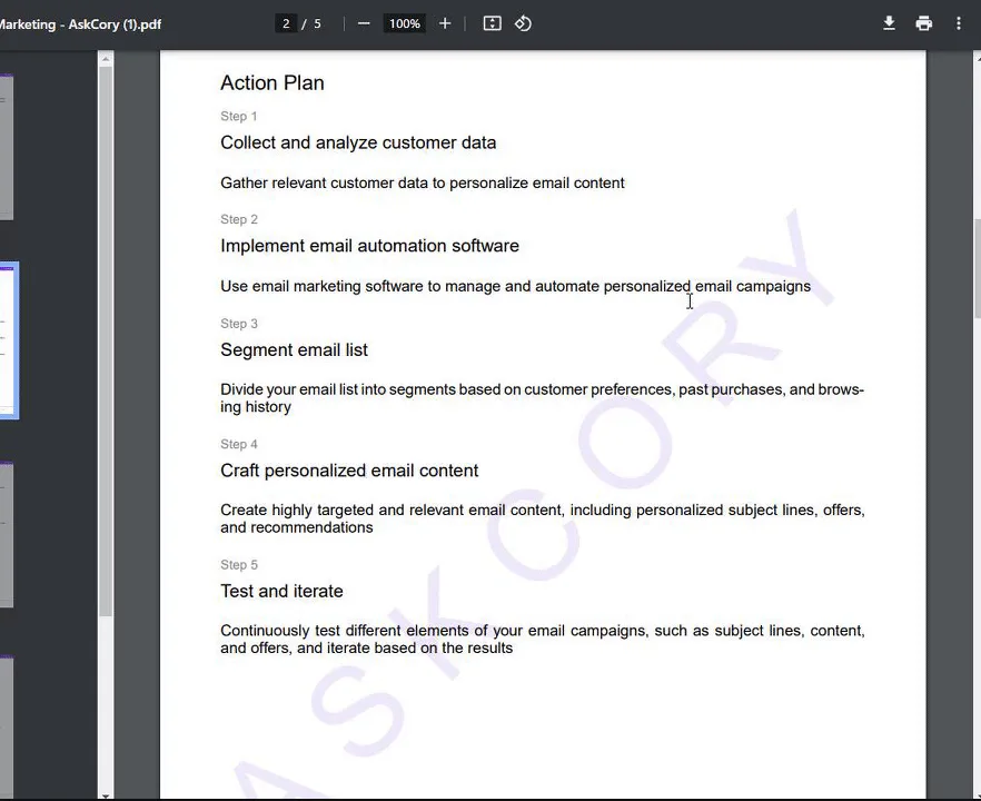 Export the plan for the client in AskCory